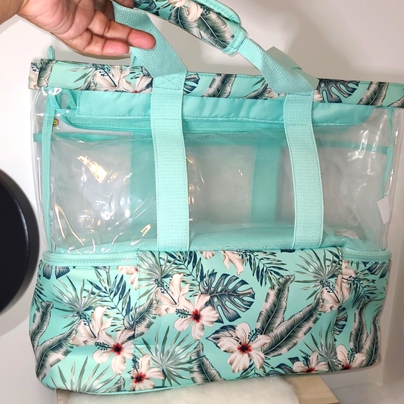 No Boundaries Aqua Verde Hawaiian Beach Zip Insulated Bottom Large Tote Bag NWT - Picture 16 of 17